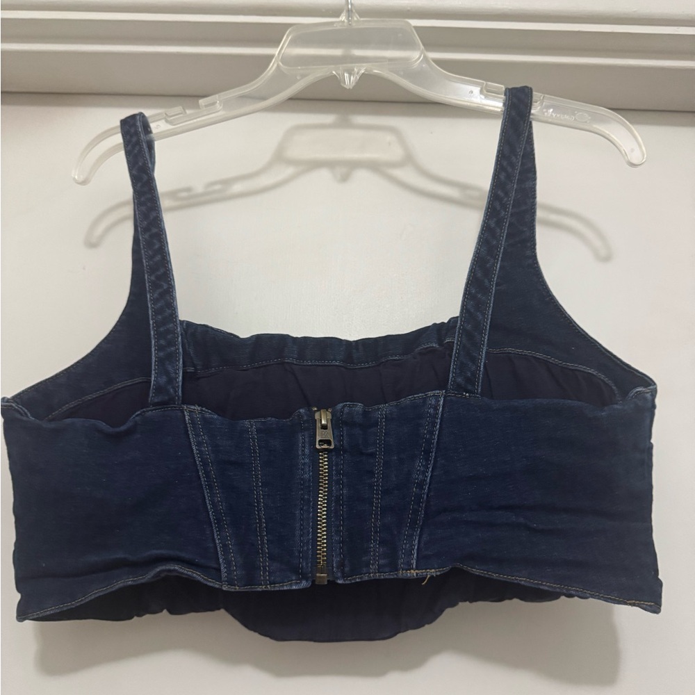 Banana Republic Dark Blue Jean Denim Crop Top Womens Size 14 Back Zipper - Picture 2 of 4